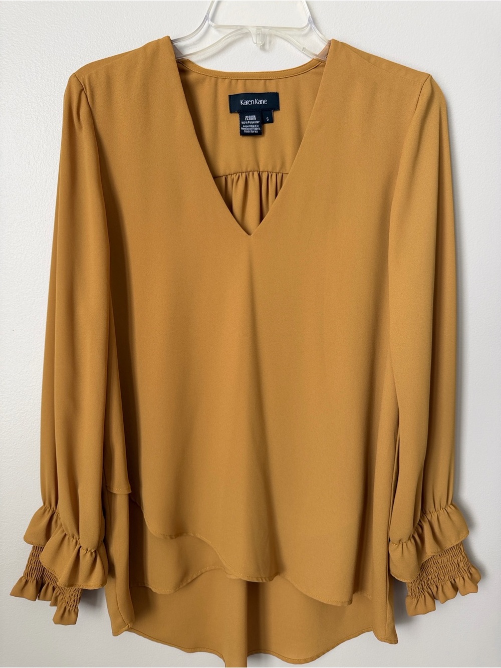 Karen Kane Golden Mustard V-Neck Ruffle Cuff Blouse